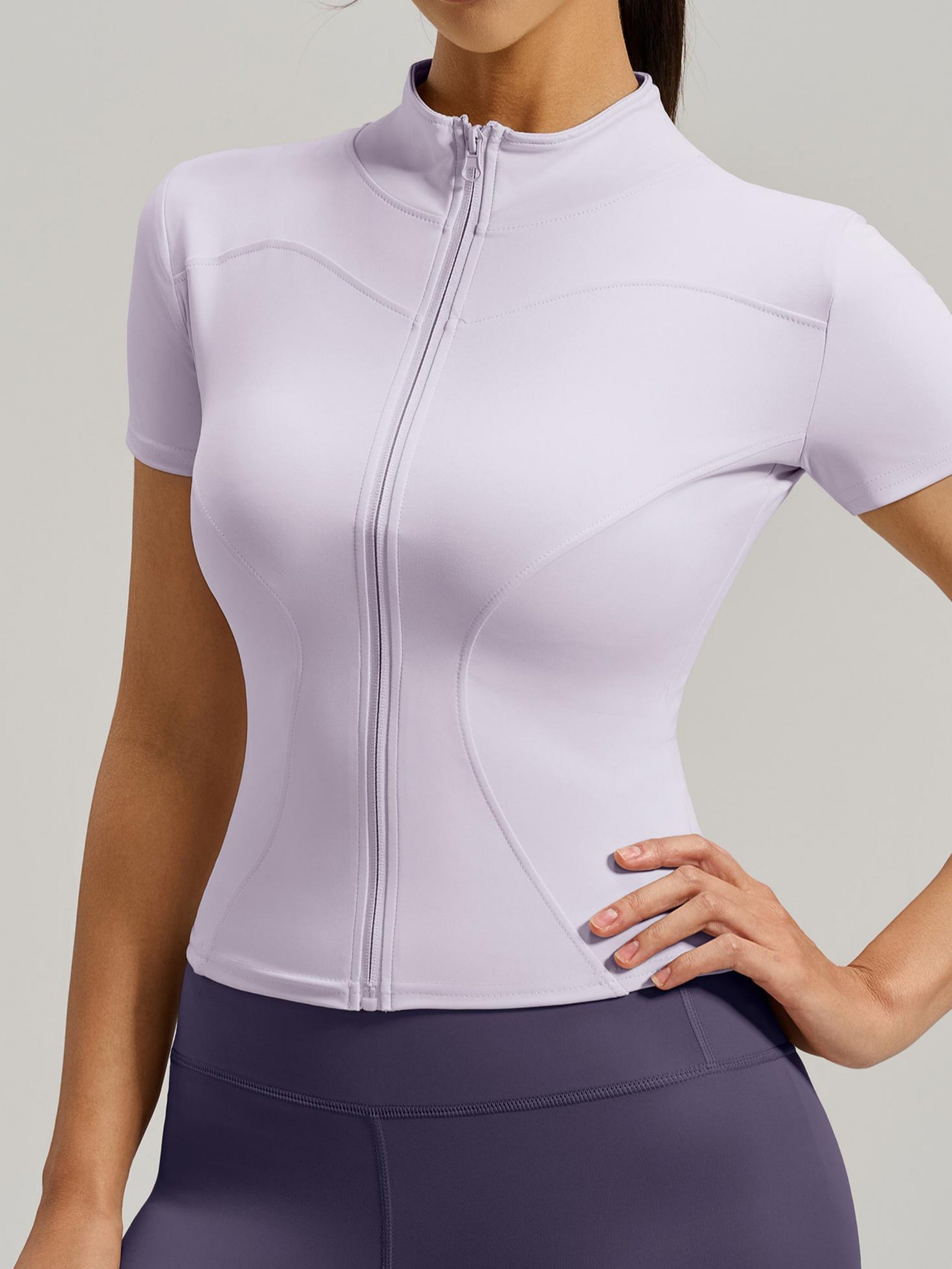 Eunfew Ultra-Stretch Short Sleeve Mock Neck Yoga Jacket EUNFEW