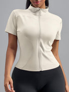 Eunfew Ultra-Stretch Short Sleeve Mock Neck Yoga Jacket EUNFEW