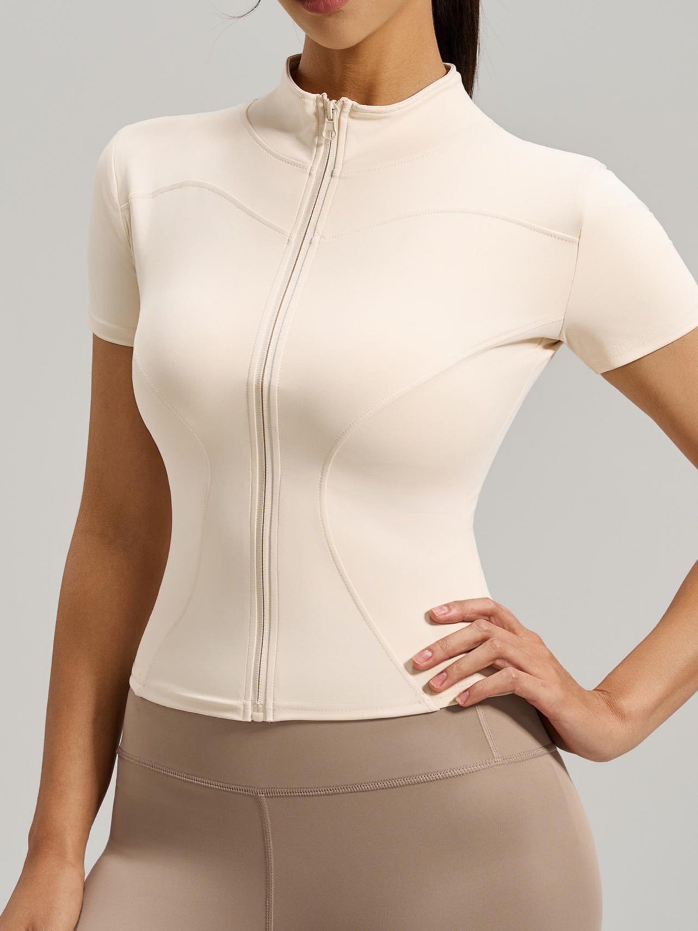 Eunfew Ultra-Stretch Short Sleeve Mock Neck Yoga Jacket EUNFEW