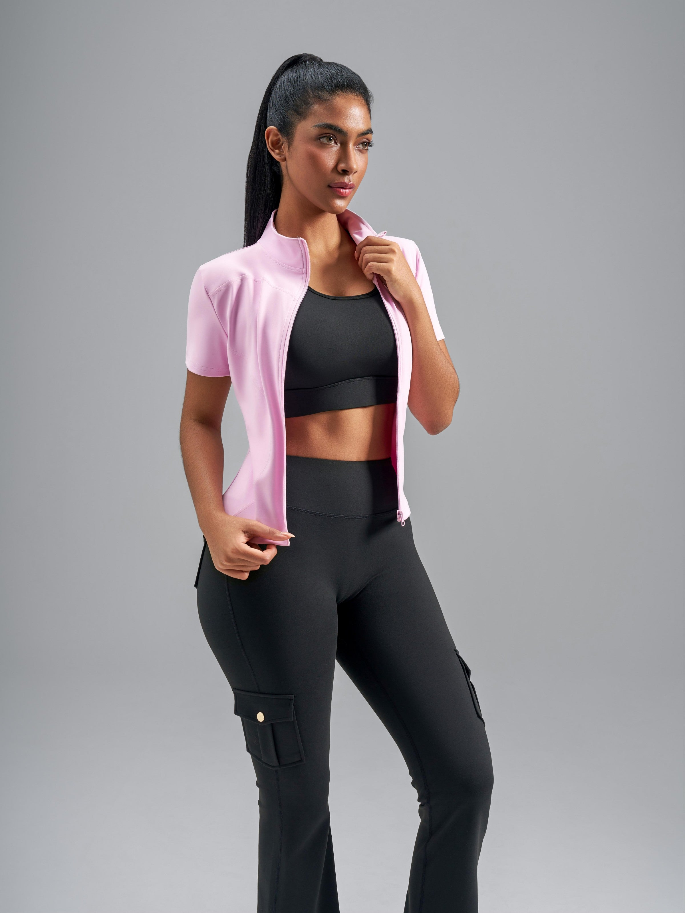 Eunfew Ultra-Stretch Short Sleeve Mock Neck Yoga Jacket EUNFEW