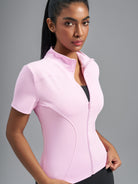 Eunfew Ultra-Stretch Short Sleeve Mock Neck Yoga Jacket EUNFEW