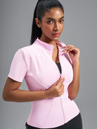 Eunfew Ultra-Stretch Short Sleeve Mock Neck Yoga Jacket EUNFEW