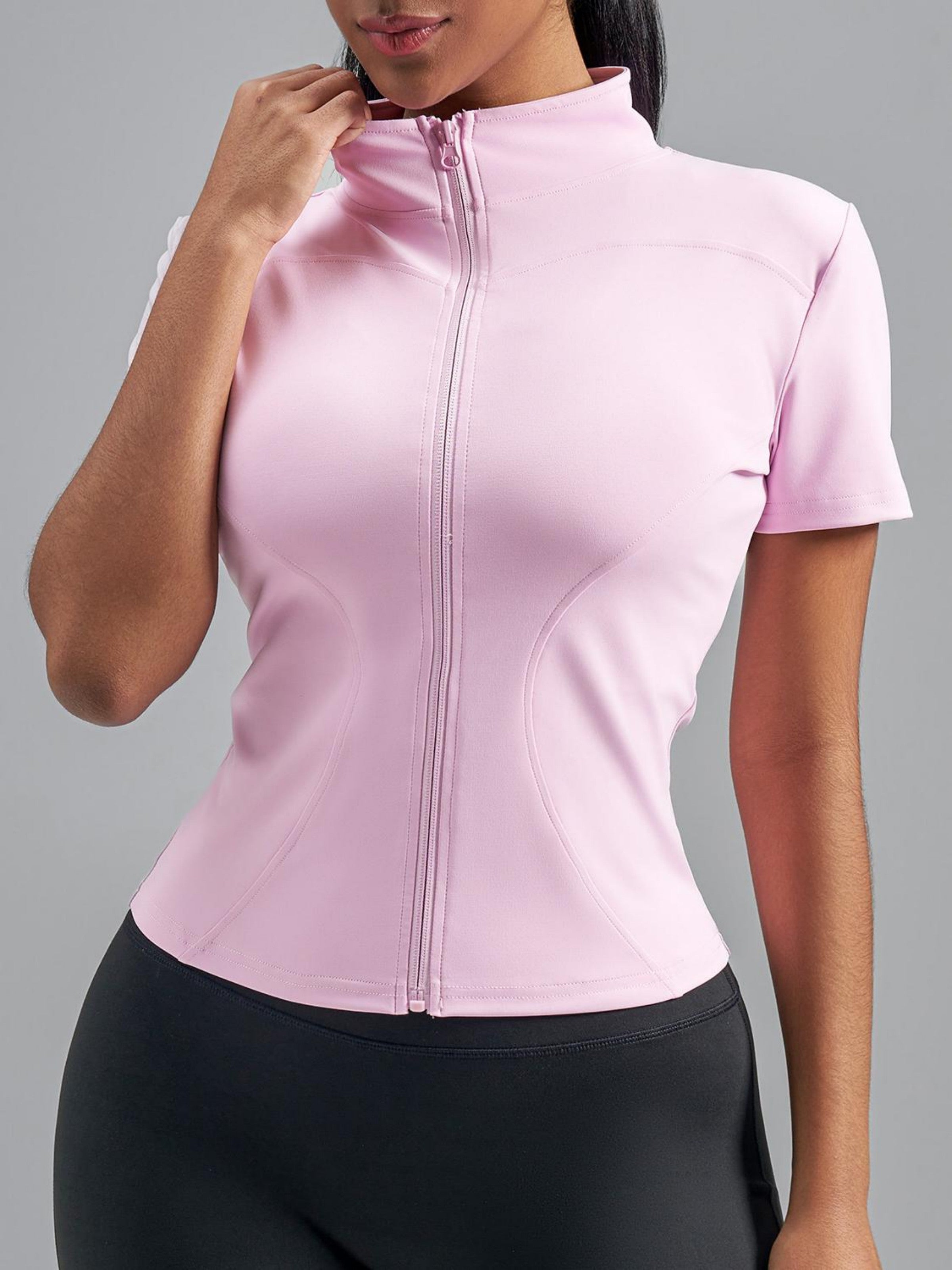 Eunfew Ultra-Stretch Short Sleeve Mock Neck Yoga Jacket EUNFEW