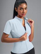 Eunfew Ultra-Stretch Short Sleeve Mock Neck Yoga Jacket EUNFEW