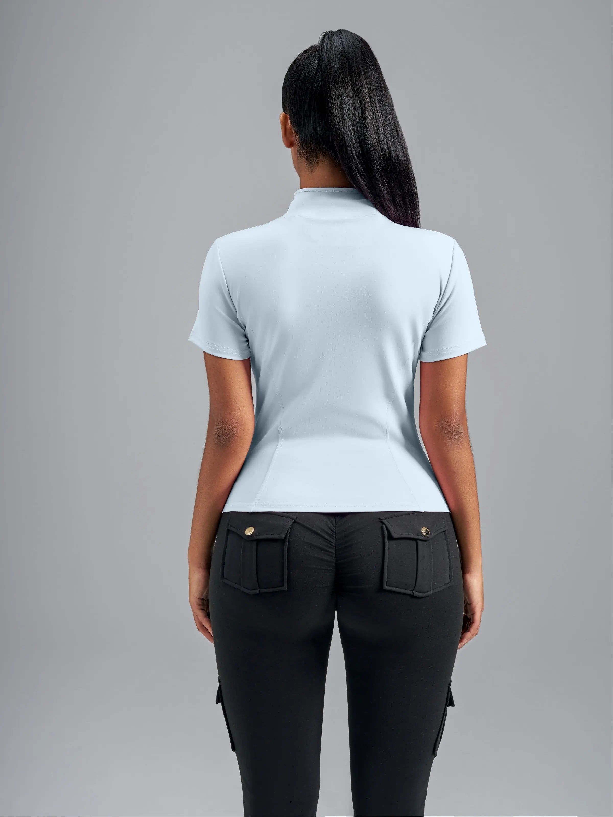 Eunfew Ultra-Stretch Short Sleeve Mock Neck Yoga Jacket EUNFEW