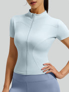 Eunfew Ultra-Stretch Short Sleeve Mock Neck Yoga Jacket EUNFEW